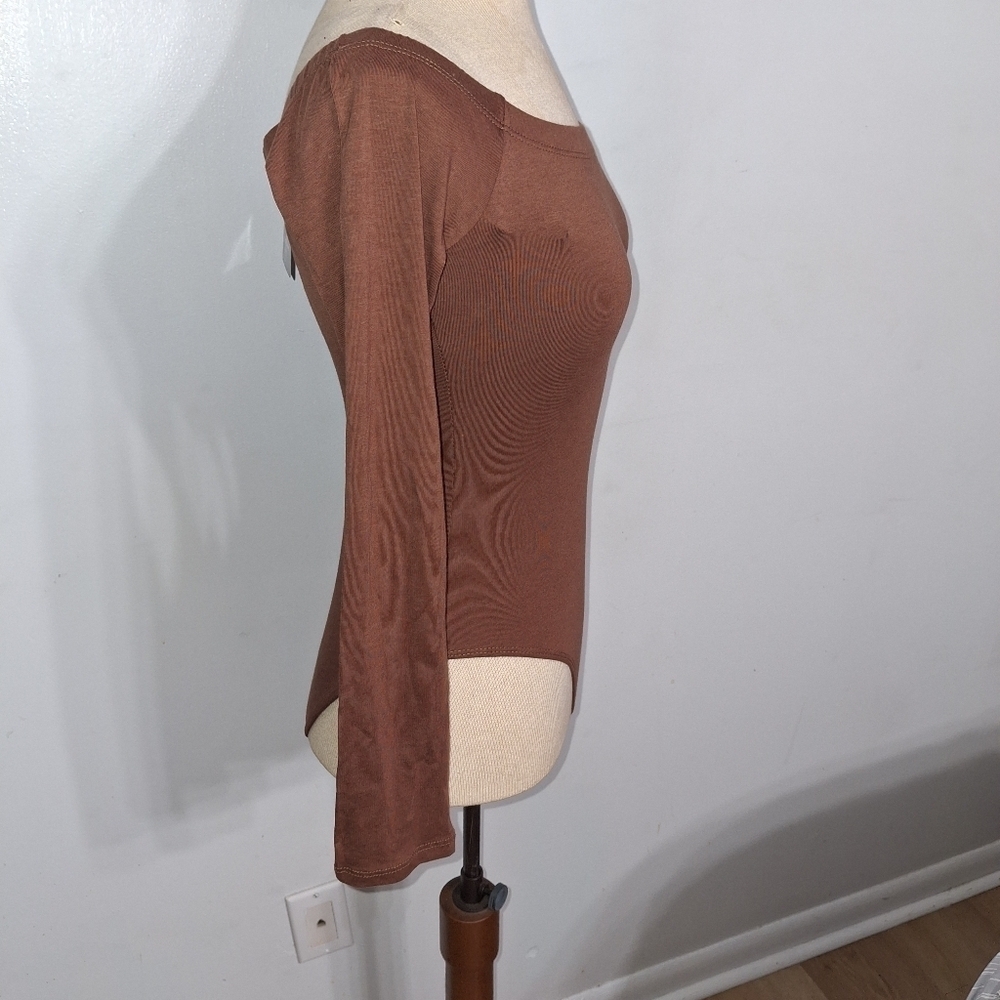 Brown Long Sleeve Bodysuit- W Sz Small - Picture 2 of 5